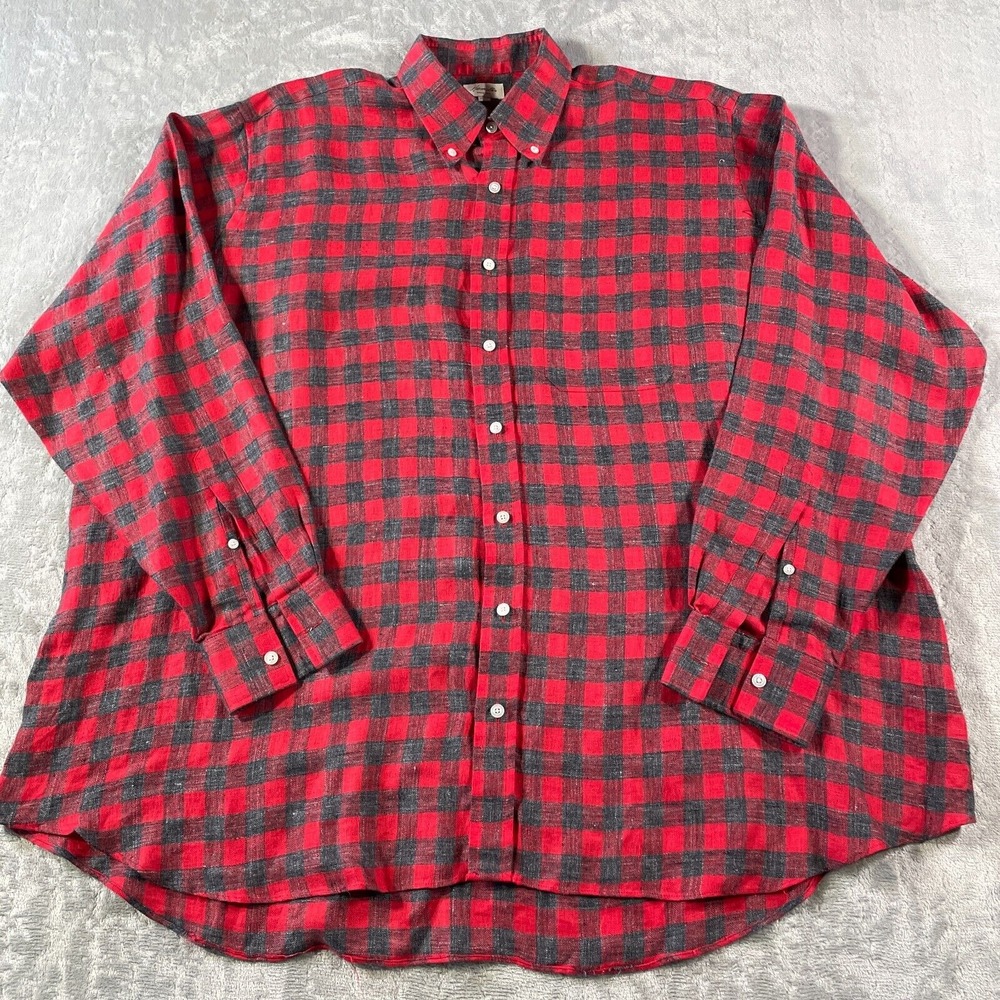 Hamilton Shirt Co‎ Mens 16.5/33 Buffalo Plaid Linen Luxury Preppy Summer Nov 18